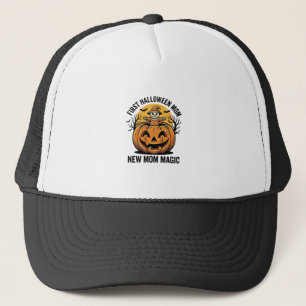First Halloween Mum Vintage Pumpkin Bat Shirt_1 Trucker Hat