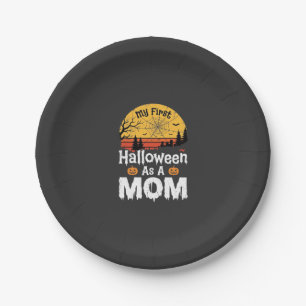First Halloween Mum Vintage Sunset Design_1 Paper Plate