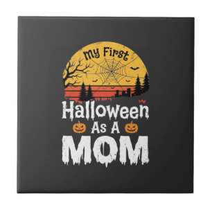 First Halloween Mum Vintage Sunset Design_1 Tile