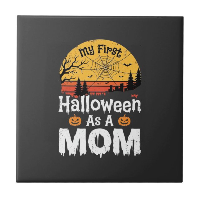 First Halloween Mum Vintage Sunset Design_1 Tile (Front)