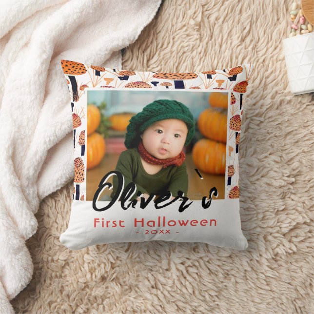 First Halloween Orange Mushroom Fall Photo Cushion (Blanket)