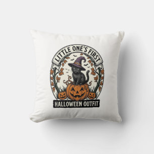 First Halloween Outfit Vintage Black Cat Pumpkin_1 Cushion
