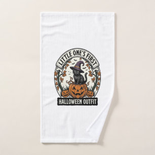 First Halloween Outfit Vintage Black Cat Pumpkin_1 Hand Towel