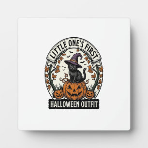 First Halloween Outfit Vintage Black Cat Pumpkin_1 Plaque