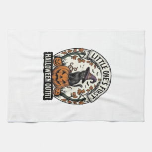First Halloween Outfit Vintage Black Cat Pumpkin_1 Tea Towel