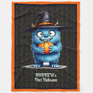 First Halloween Personalise Name Cute Monster Fleece Blanket