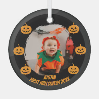 First Halloween Photo Glass Tree Decoration