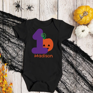 First Halloween Purple Orange Personalised Baby Bodysuit