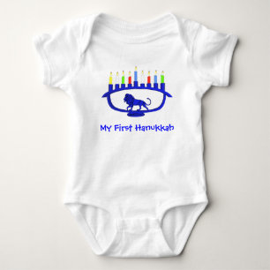 First Hanukkah Lion Menorah Baby Bodysuit