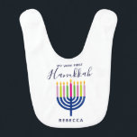 First Hanukkah Menorah Bib<br><div class="desc">First Hanukkah with Menorah gift idea for baby,  personalised with name.</div>