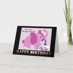 First Happy Birthday Grand Niece Pink Elephant Card