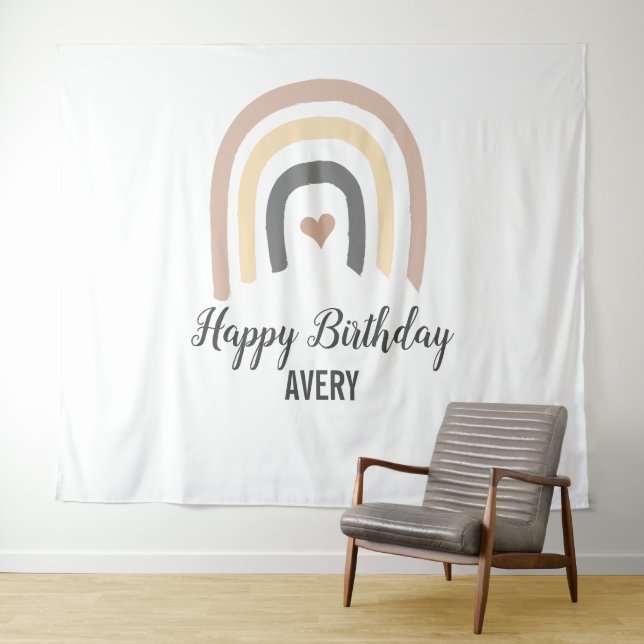 First Happy Birthday Name Modern Rainbow Baby Tapestry (In Situ (Horizontal))