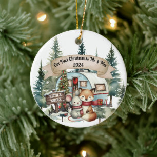 First Holiday RV Camping Couple Newlywed  Ceramic Tree Decoration
