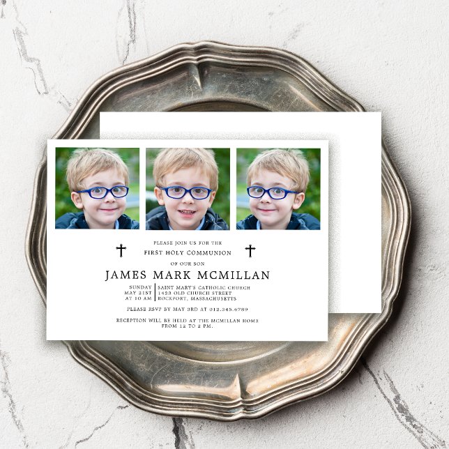 First Holy Communion 3-Photo Collage Boy Keepsake Invitation (Creator Uploaded)