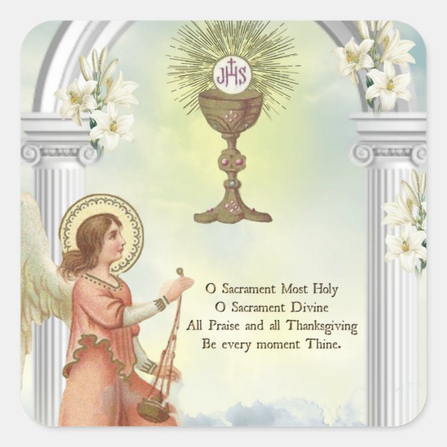 First Holy Communion Angel Eucharist Square Sticker (Front)