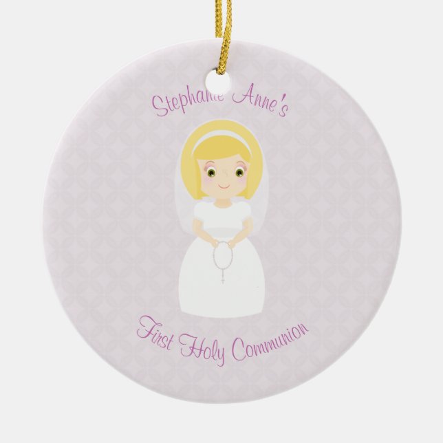 First Holy Communion Blonde Girl Ceramic Tree Decoration (Front)