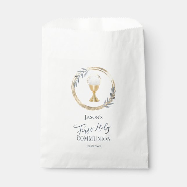 First Holy communion | blue and faux gold foil Favour Bags (Front)