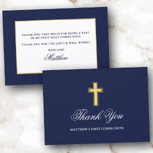 First Holy Communion Blue and Gold  Thank You Card