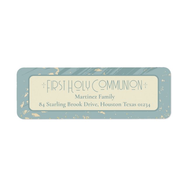 First Holy Communion Blue Gold Return Address (Front)