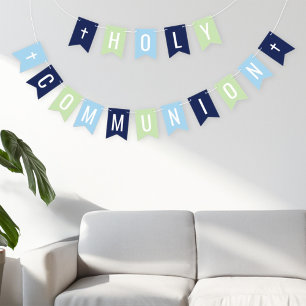 First Holy Communion Blue Green Boy Party Bunting