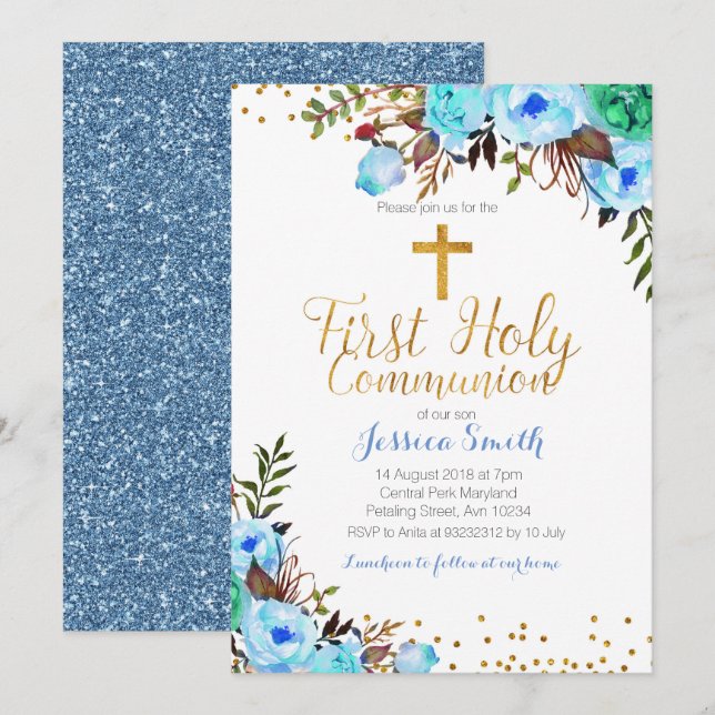 First Holy Communion Blue Invitation Boy (Front/Back)