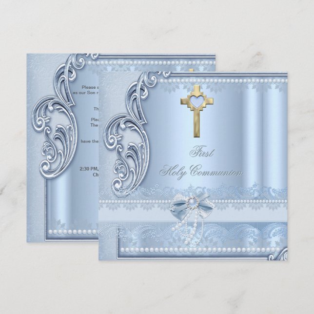First Holy Communion Blue Lace Confirmation Invitation (Front/Back)
