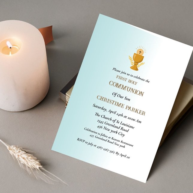 First holy communion blue watercolor splash  invitation (Creator Uploaded)