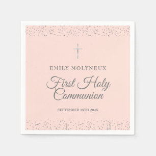 First Holy Communion Blush Pink Silver Stardust Napkin