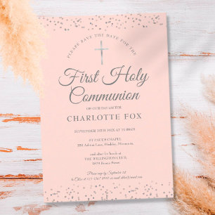 First Holy Communion Blush Pink Silver Stardust Save The Date
