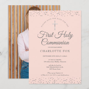 First Holy Communion Blush Pink Stardust Photo Save The Date
