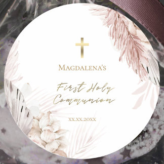 First Holy Communion boho flowers Classic Round Sticker