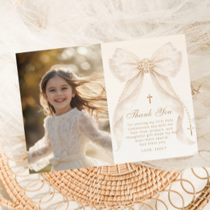 First Holy Communion Bow Photo Thank you Card