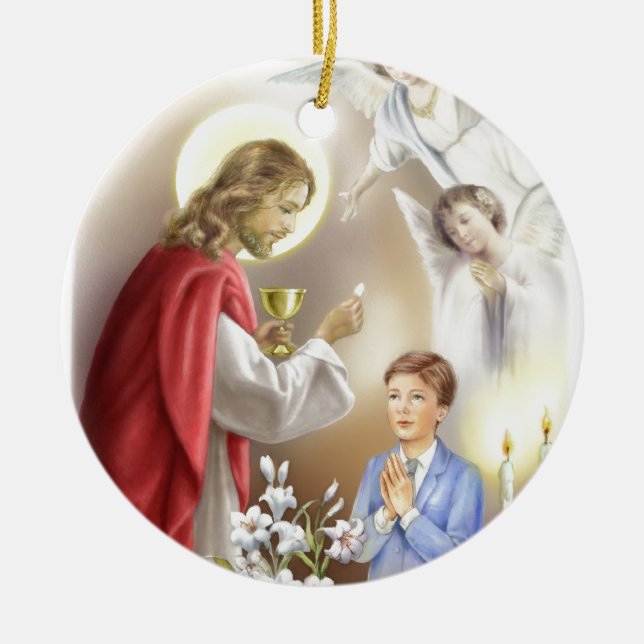 First Holy Communion boy Ceramic Tree Decoration (Front)