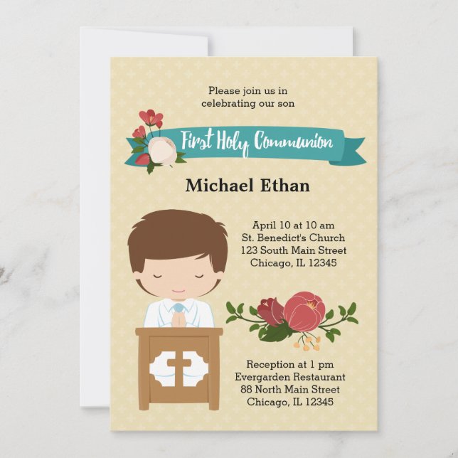 First Holy Communion boy * choose background colou Invitation (Front)