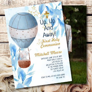 First Holy Communion Boy Hot Air Balloon Elephant  Invitation
