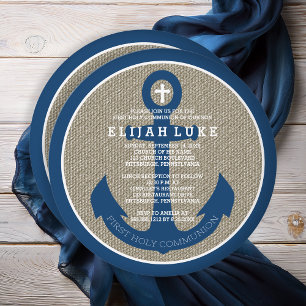 First Holy Communion   Boy Nautical Anchor Invitation
