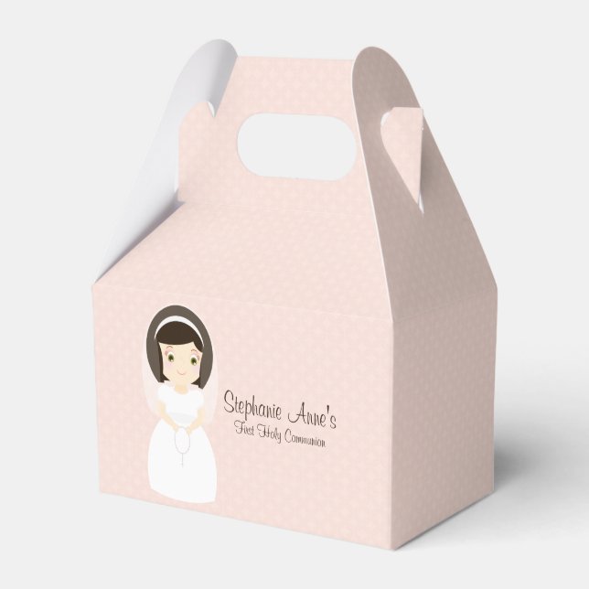 First Holy Communion Brunette Girl Favour Box (Front Side)