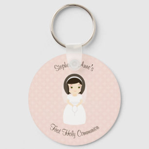 First Holy Communion Brunette Girl Key Ring