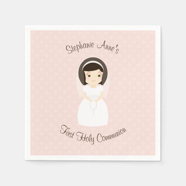First Holy Communion Brunette Girl Napkin (Front)