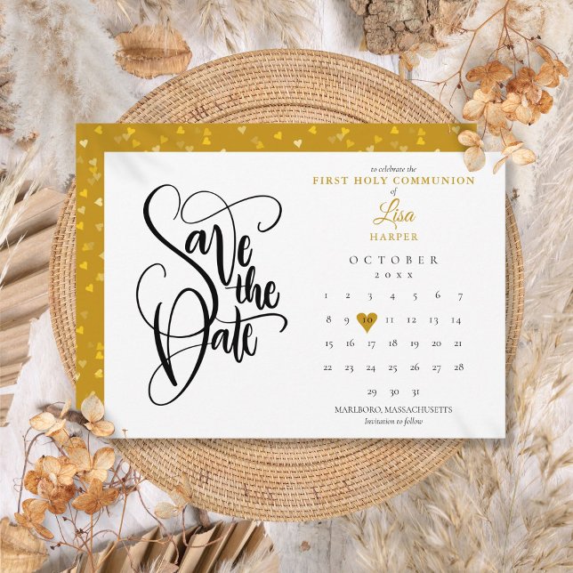 First Holy Communion Calendar Gold Heart Save The Date (First Holy Communion Calendar Gold Heart Save The Date)