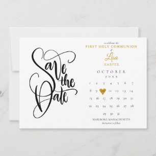 First Holy Communion Calendar Gold Heart Save The Date