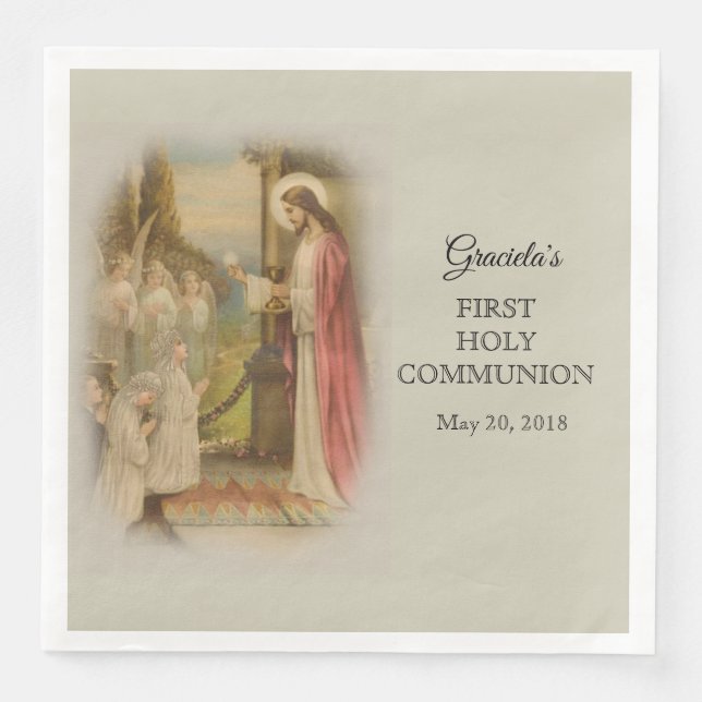 First Holy Communion Catholic Child Jesus Host Napkin (Front)