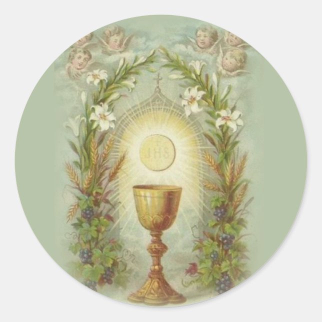 First Holy Communion Catholic Remembrance Holy Classic Round Sticker (Front)