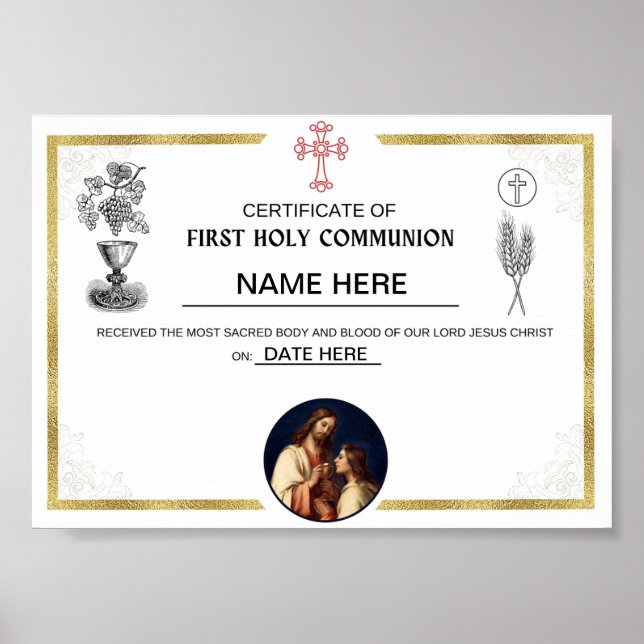 First Holy Communion Certificate (personalised)  Poster (Front)