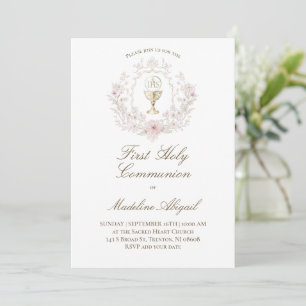 First Holy Communion chalice floral crest Invitation