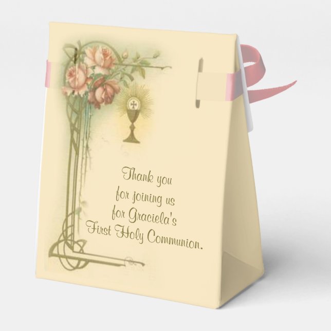 First Holy Communion Chalice Host Pink Flowers Favour Box (Back Side)