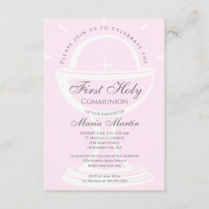 First Holy Communion Chalice Pink Girl Invitation