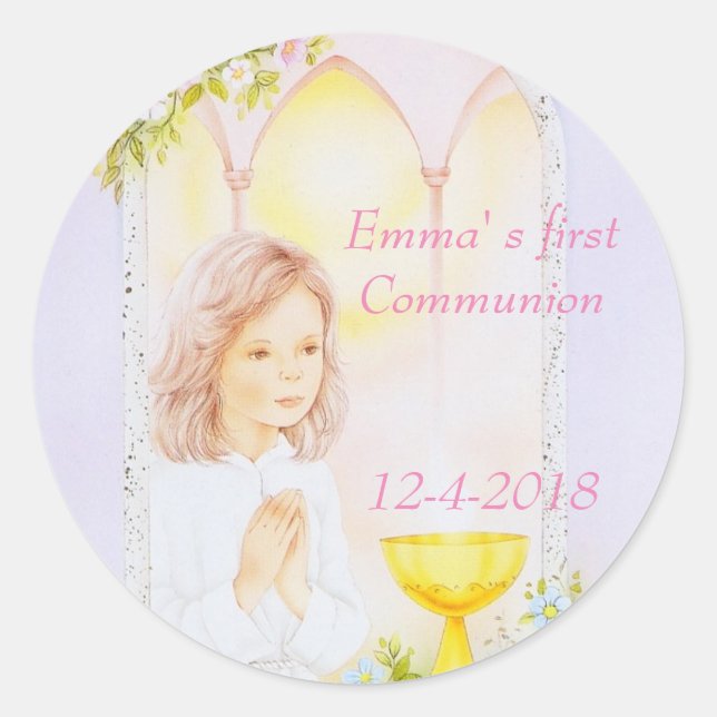 First Holy Communion, confirmation  girl Classic Round Sticker (Front)
