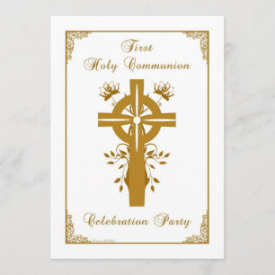 First Holy Communion - Cross Floral Design Invitation