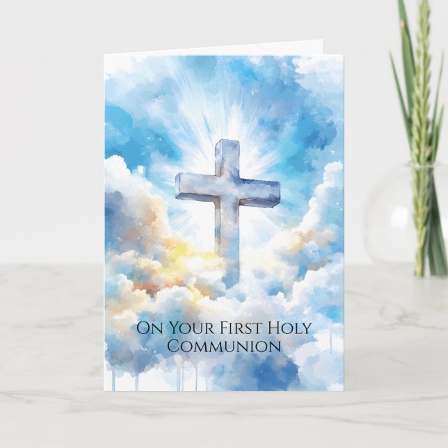 First Holy Communion Cross Sky Blessings Card (Front)